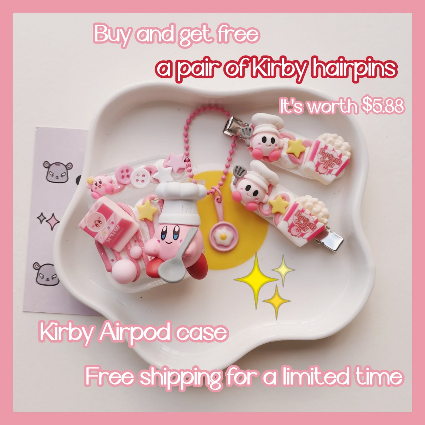 Kirby Airpod case ( giving Kirby hairpins )